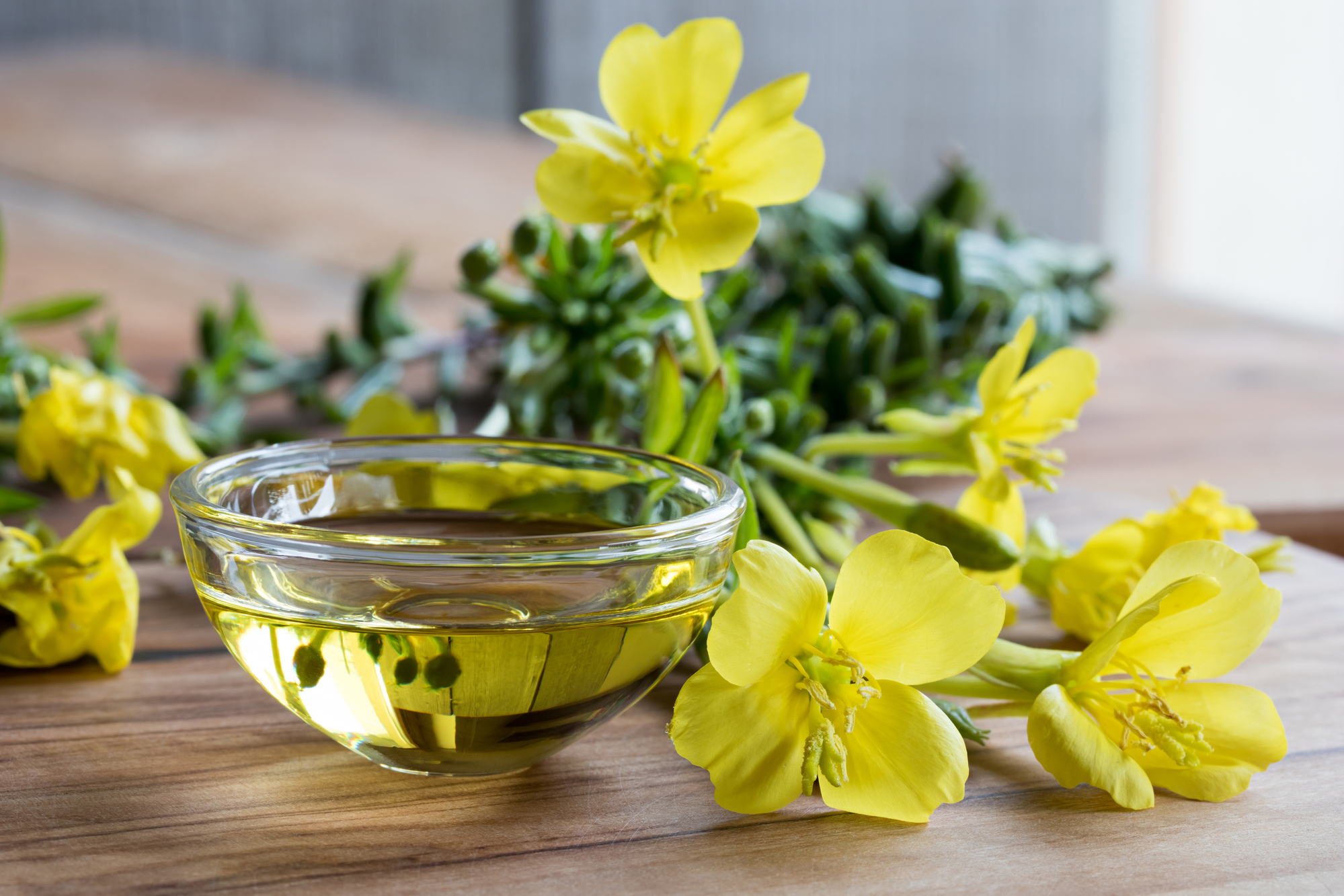 Evening primrose oil in a glass bowl