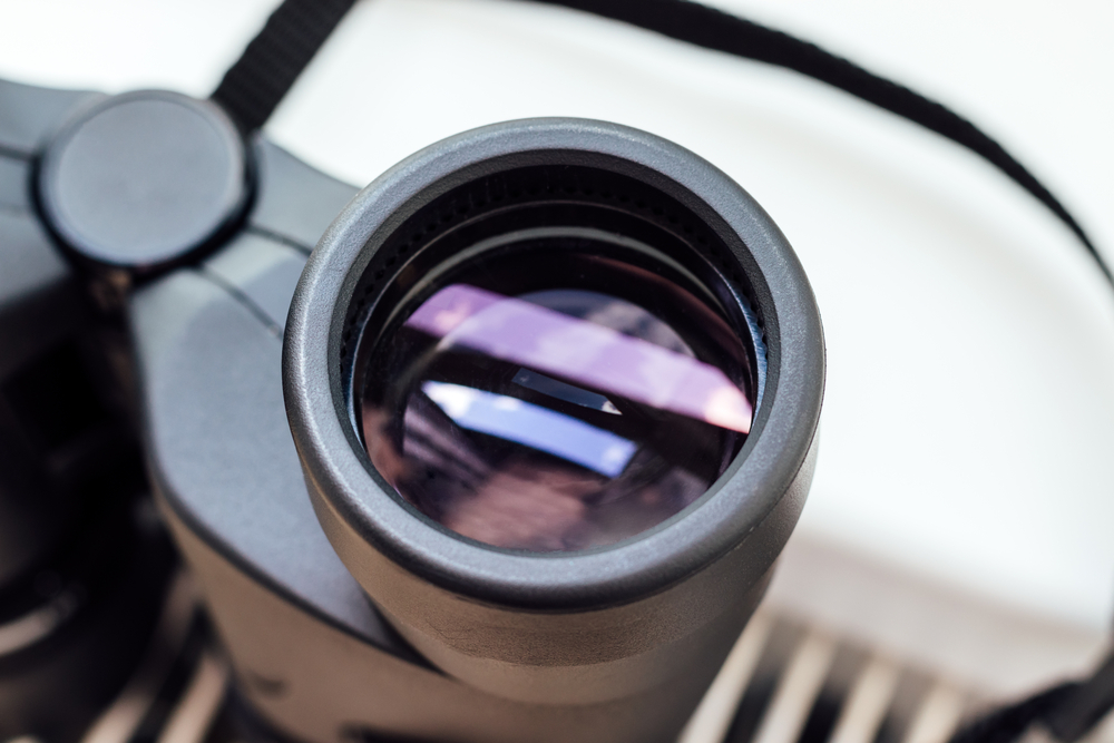 Closeup view of a binocular lens