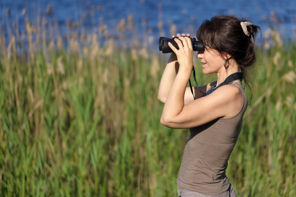 a woman looking at the view with a long-range equipment