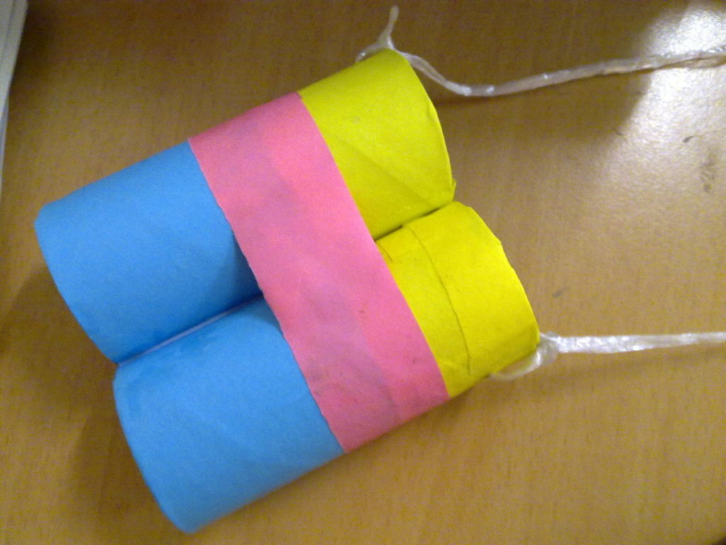 Colourful toilet paper roll binoculars