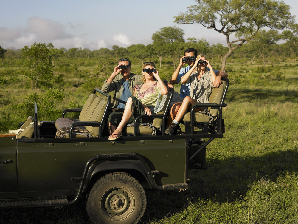 Group of tourists on the field