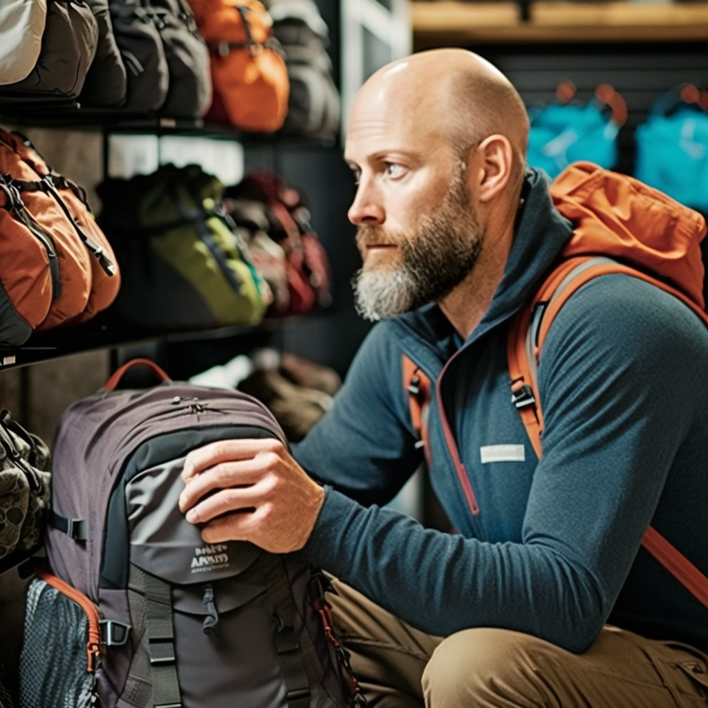 testing hiking backpacks at the store