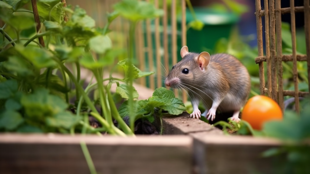 Rat in the garden, looking for food